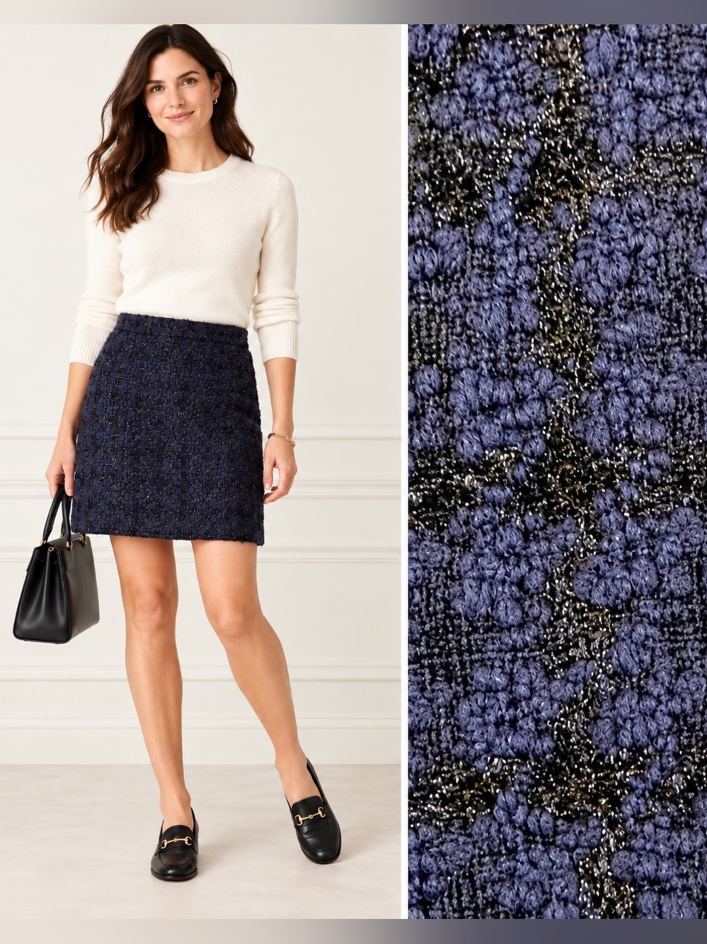 J. Crew Wool Blend Boucle Midnight & Metallic Tweed Pencil Skirt Size 6